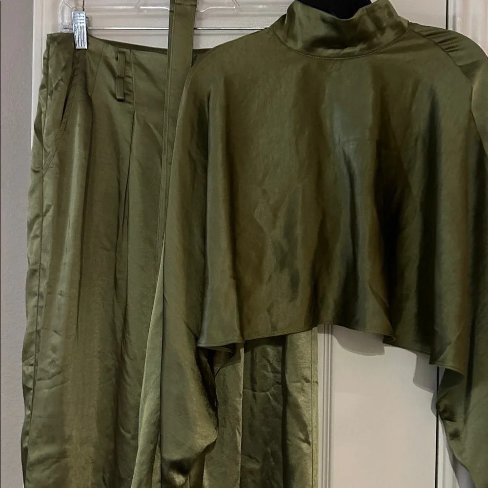 Akira Olive Green Satin Two-Piece Set - Picture 2 of 4